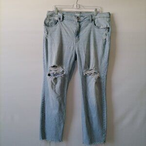 Old Navy Womens Light Blue Mid Rise Distressed Pocket Boyfriend Jeans Size 16